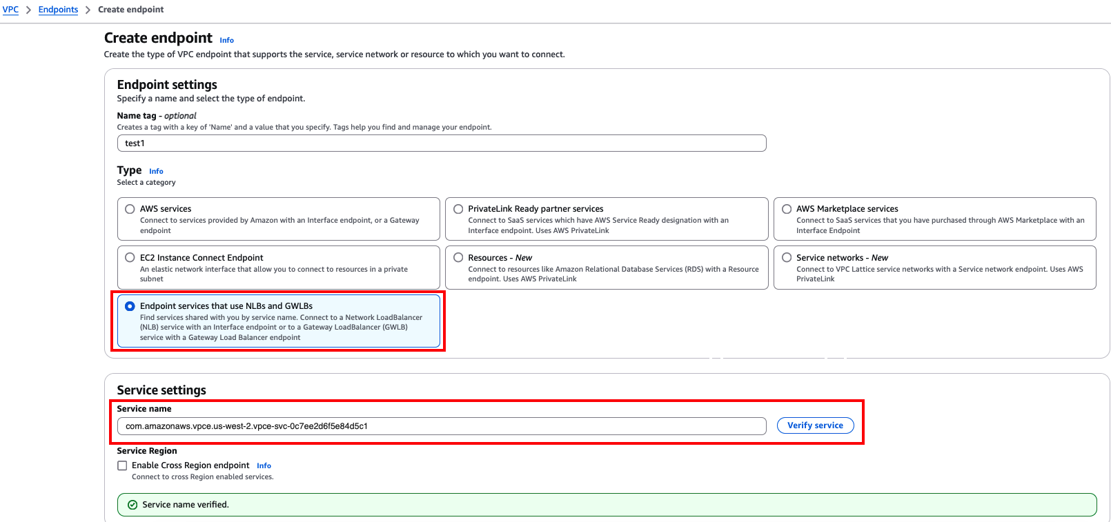 AWS PrivateLink Endpoint Settings